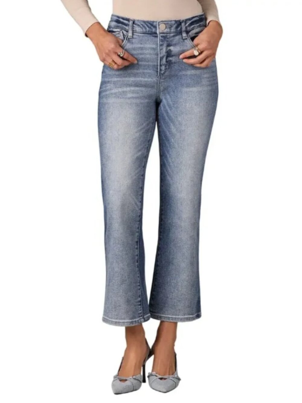 Wit & Wisdom Bennett High Rise Barely Boot Jeans Cropped Hem Blue Size 12 Casual